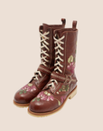 CHRISTIAN D1OR BROWN FLORAL & BUTTERFLY EMBROIDERED COMBAT BOOTS