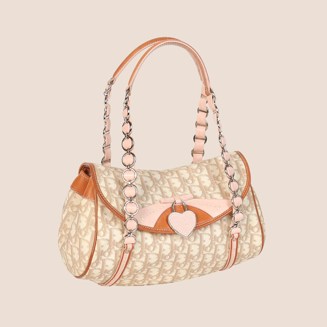 CHRISTIAN D1OR 2007 PINK &amp; BEIGE ROMANTIQUE SHOULDER BAG