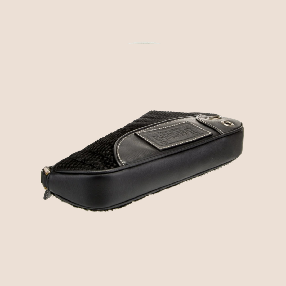CHRISTIAN D1OR BLACK PERFORATED LEATHER CADILLAC SADDLE BAG