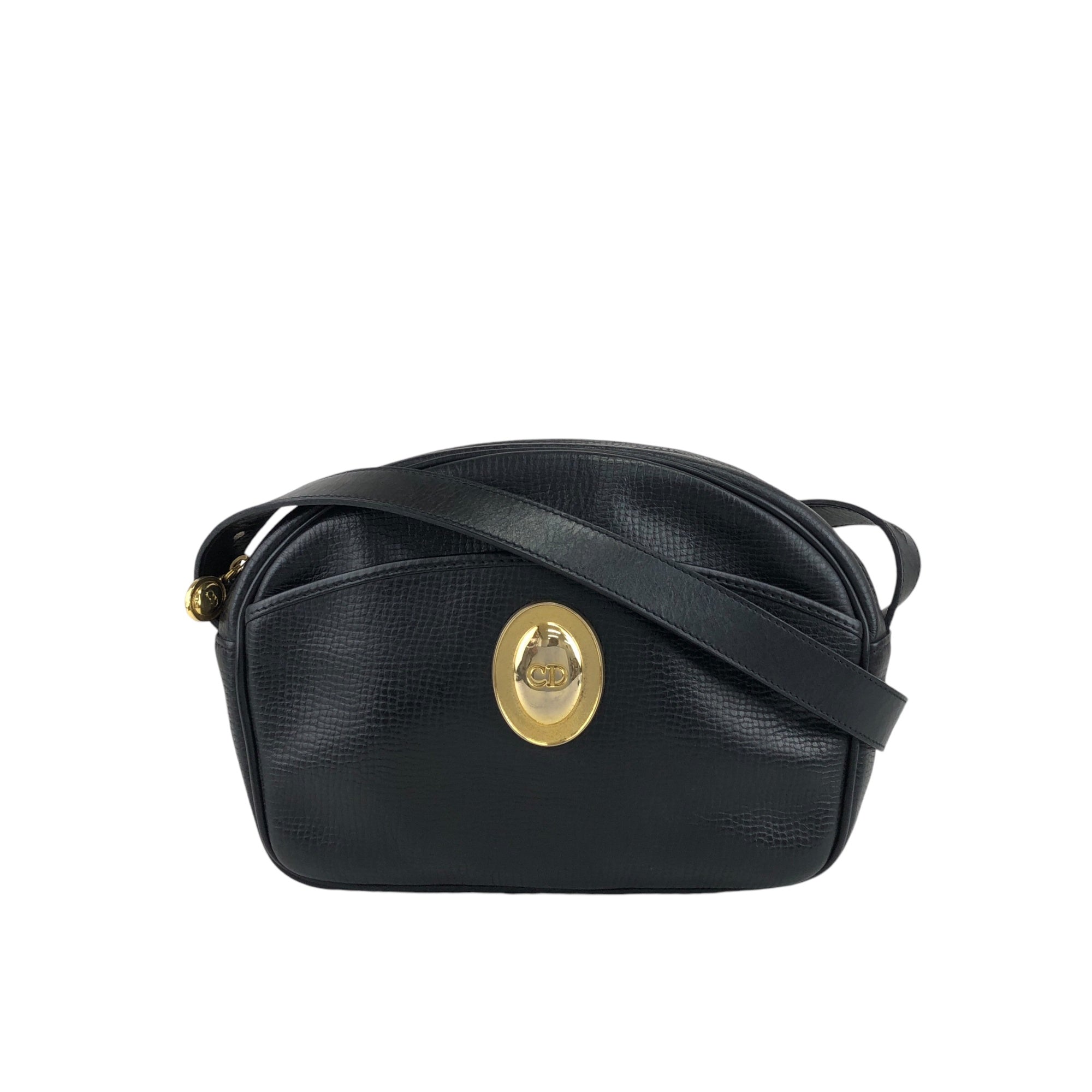 Christian D1OR CD Logo Embossed Shoulder bag Black Vintage 4hjctr