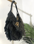 Christian D1OR  Logo Charm Cut Out Leather Handbag Shoulder bag Black Vintage 54pzak
