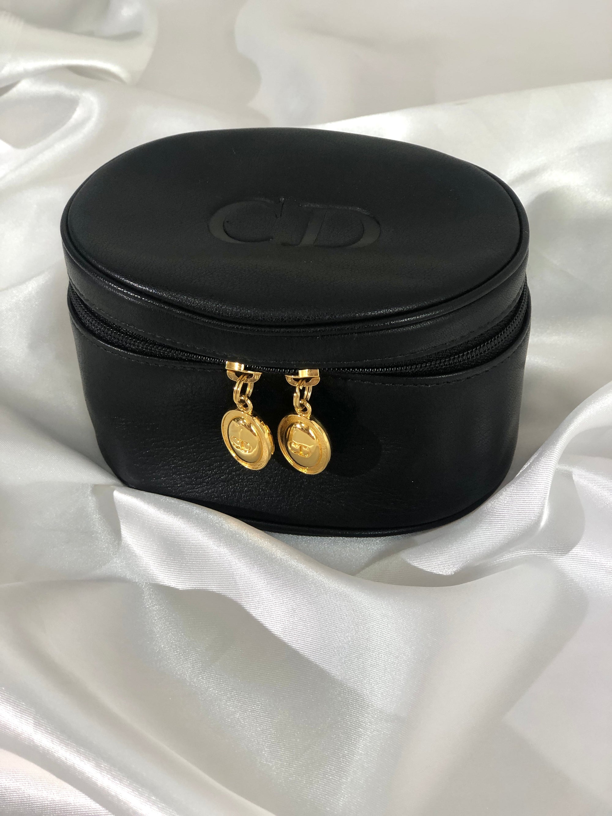 Christian D1OR CD Logo Leather Vanity Pouch Black Vintage x5rawm