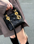 Christian D1OR Cannage Lady D1OR Leather Small Handbag Shoulder bag Black 7tgg5g