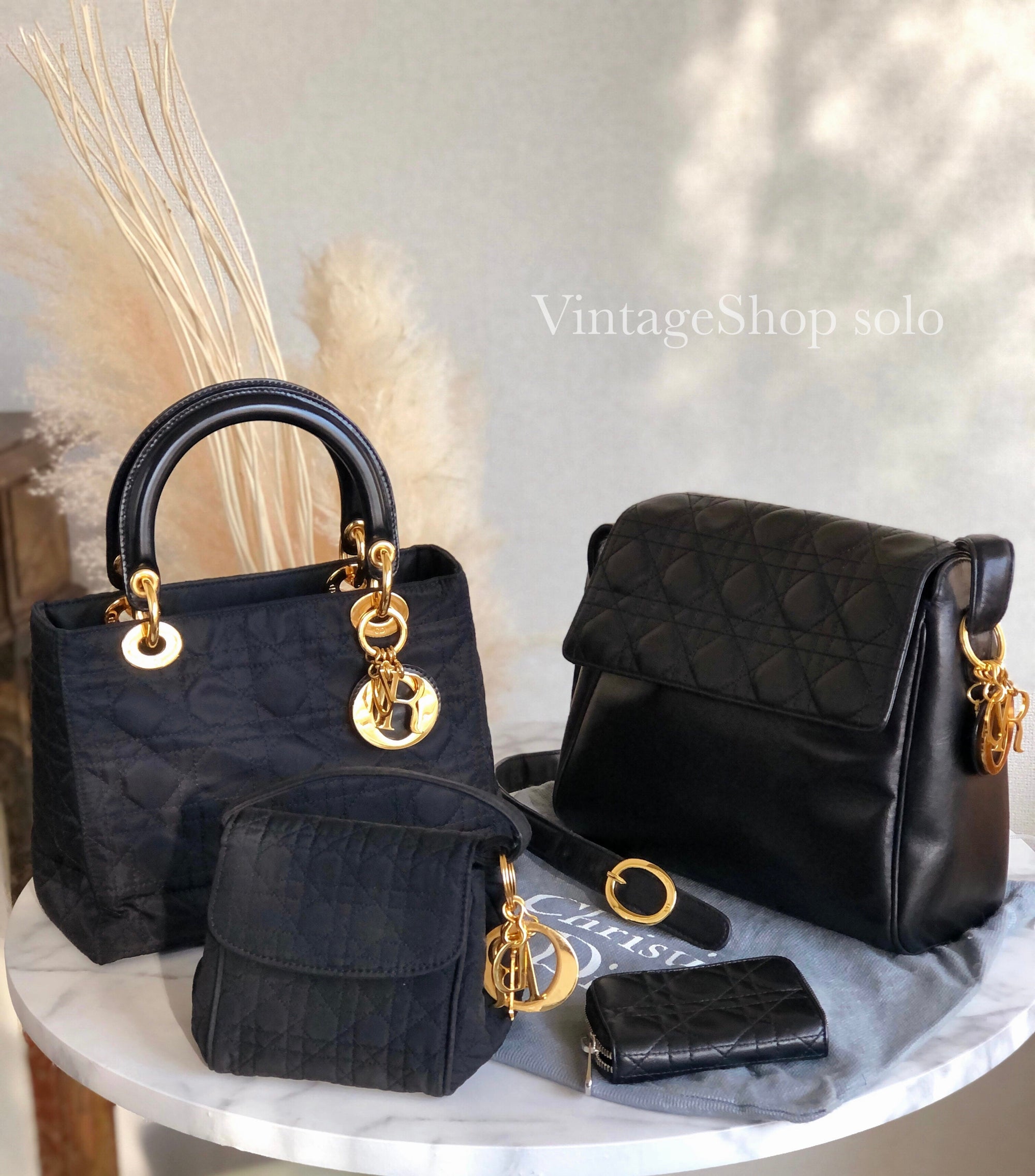 Christian D1OR Cannage Lady D1OR Charm Crossbody Shoulderbag Black hh7x7v