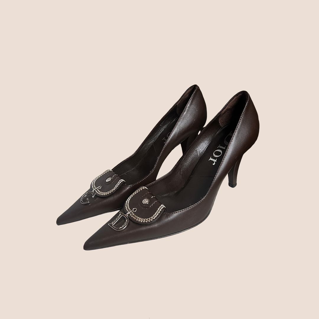 CHRISTIAN D1OR BROWN C&amp;D CHARM PUMPS