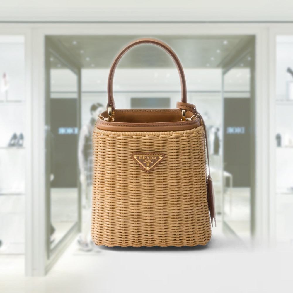 Mini wicker and leather PRD Panier bag