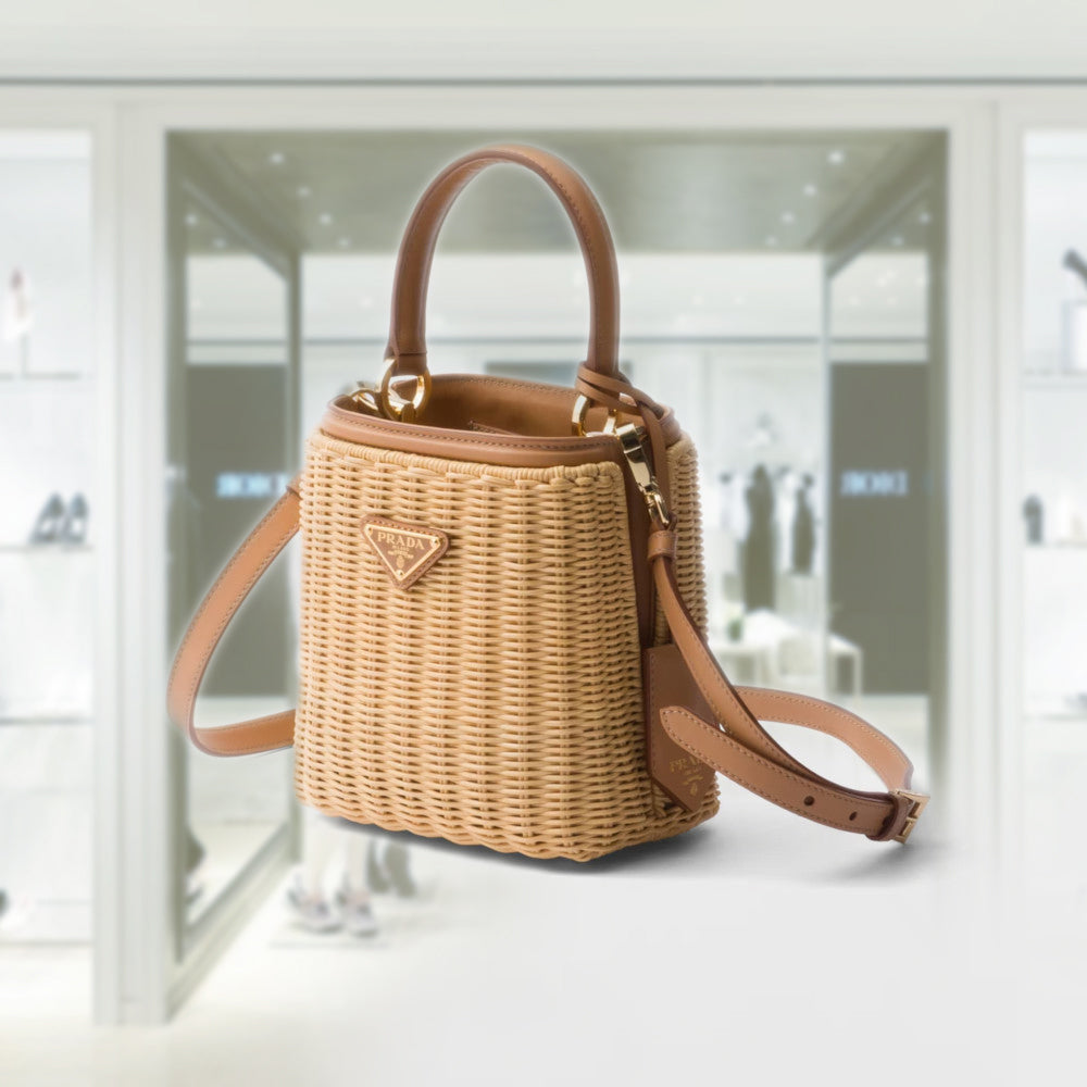 Mini wicker and leather PRD Panier bag