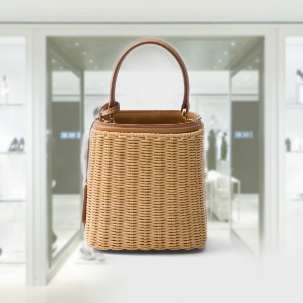Mini wicker and leather PRD Panier bag