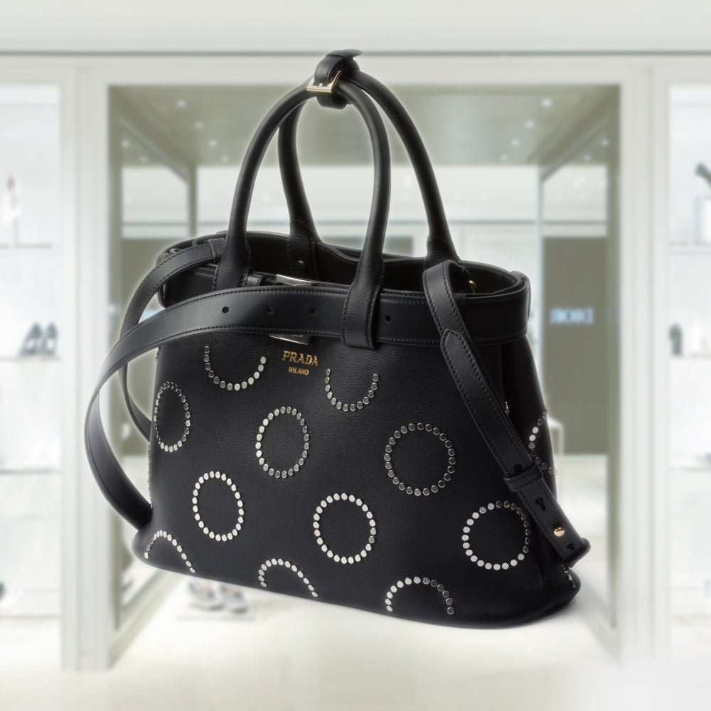 PRD Buckle medium leather bag with appliqués
