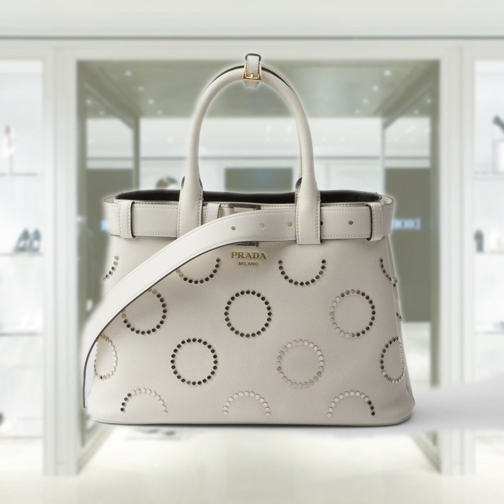 PRD Buckle medium leather bag with appliqués