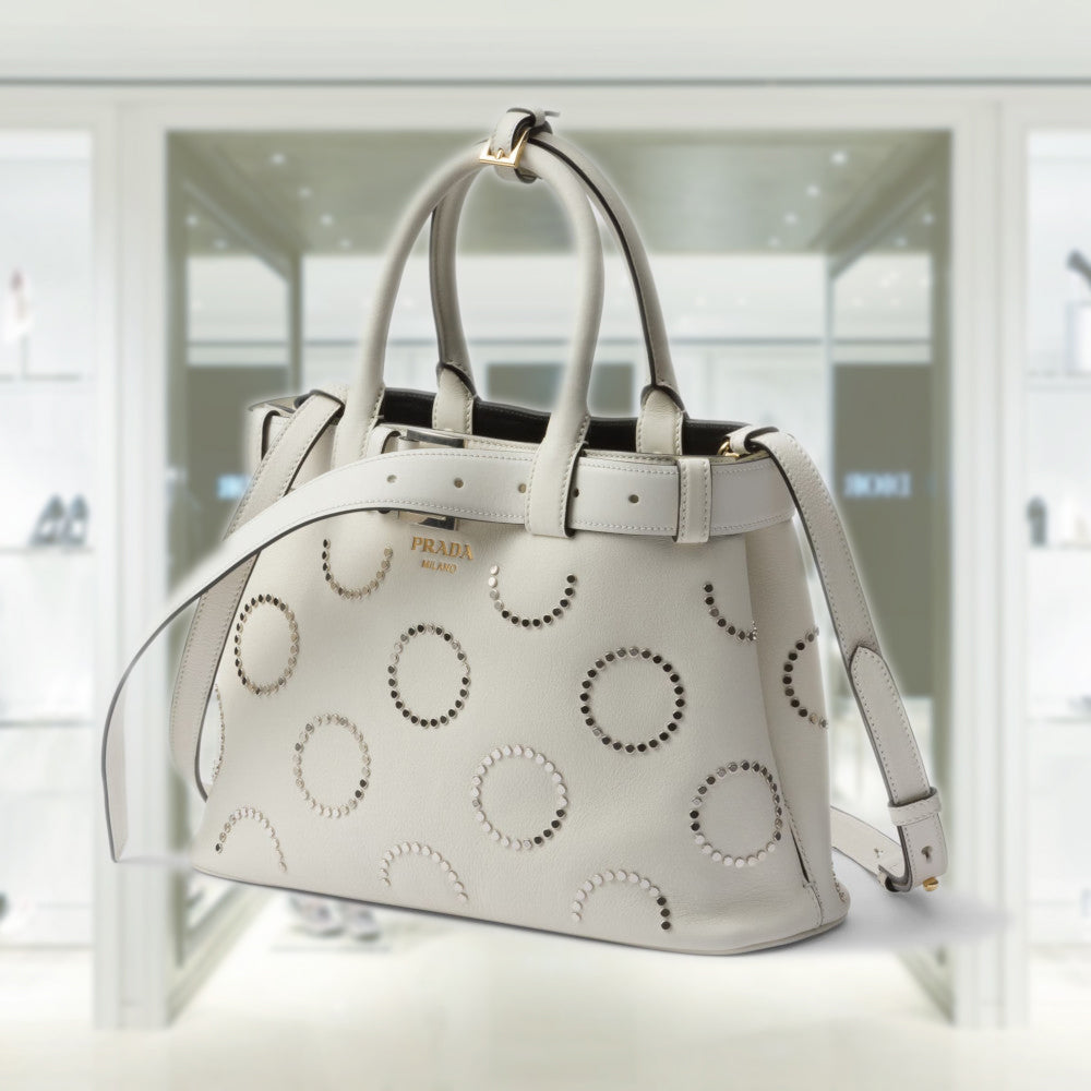 PRD Buckle medium leather bag with appliqués