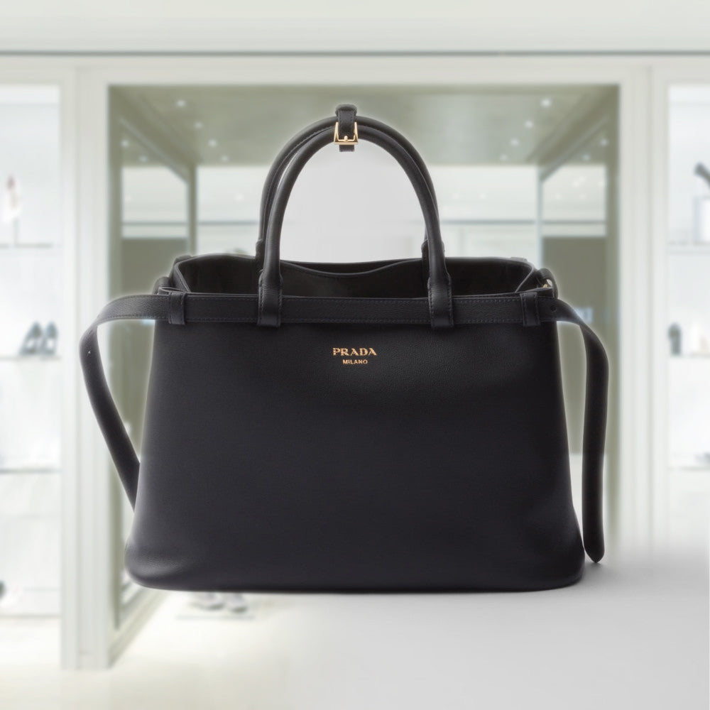 PRD Buckle medium leather handbag with double belt