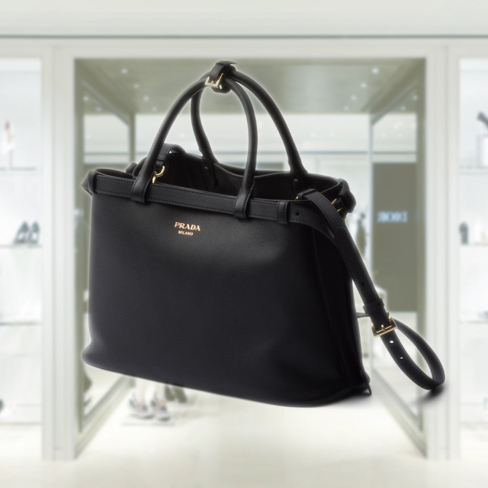 PRD Buckle medium leather handbag with double belt