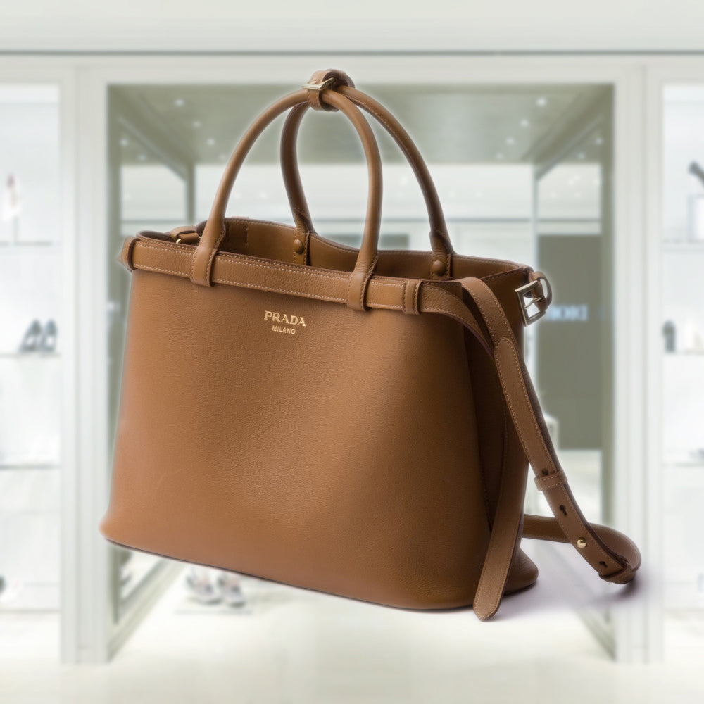 PRD Buckle medium leather handbag with double belt