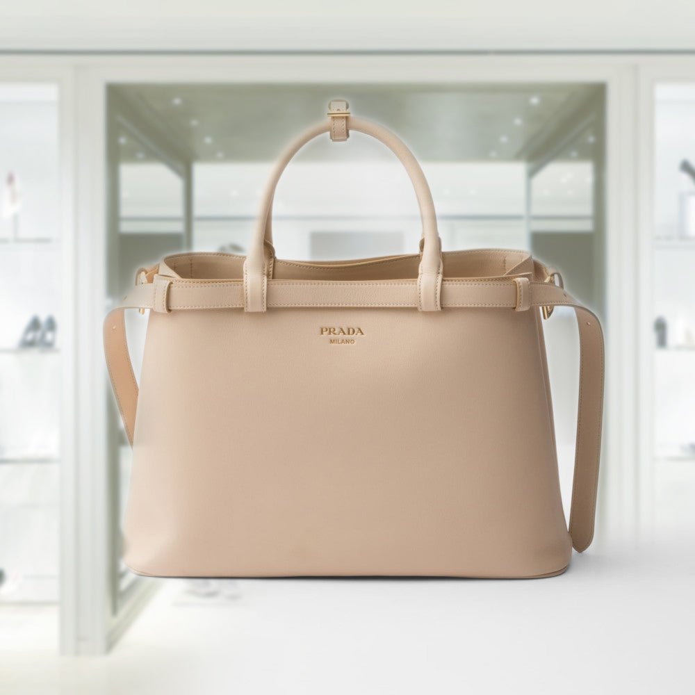 PRD Buckle medium leather handbag with double belt
