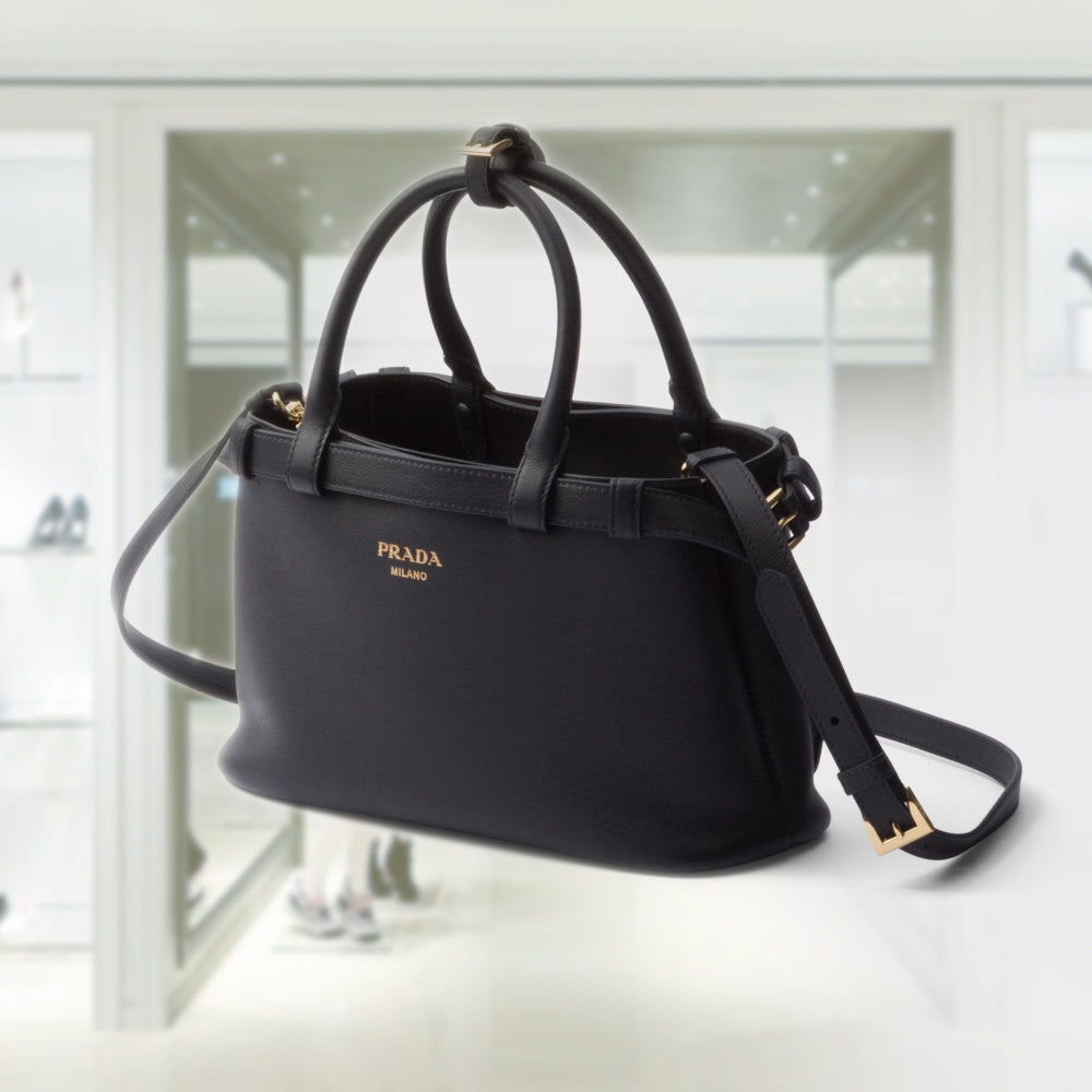 PRD Buckle small leather handbag with double belt