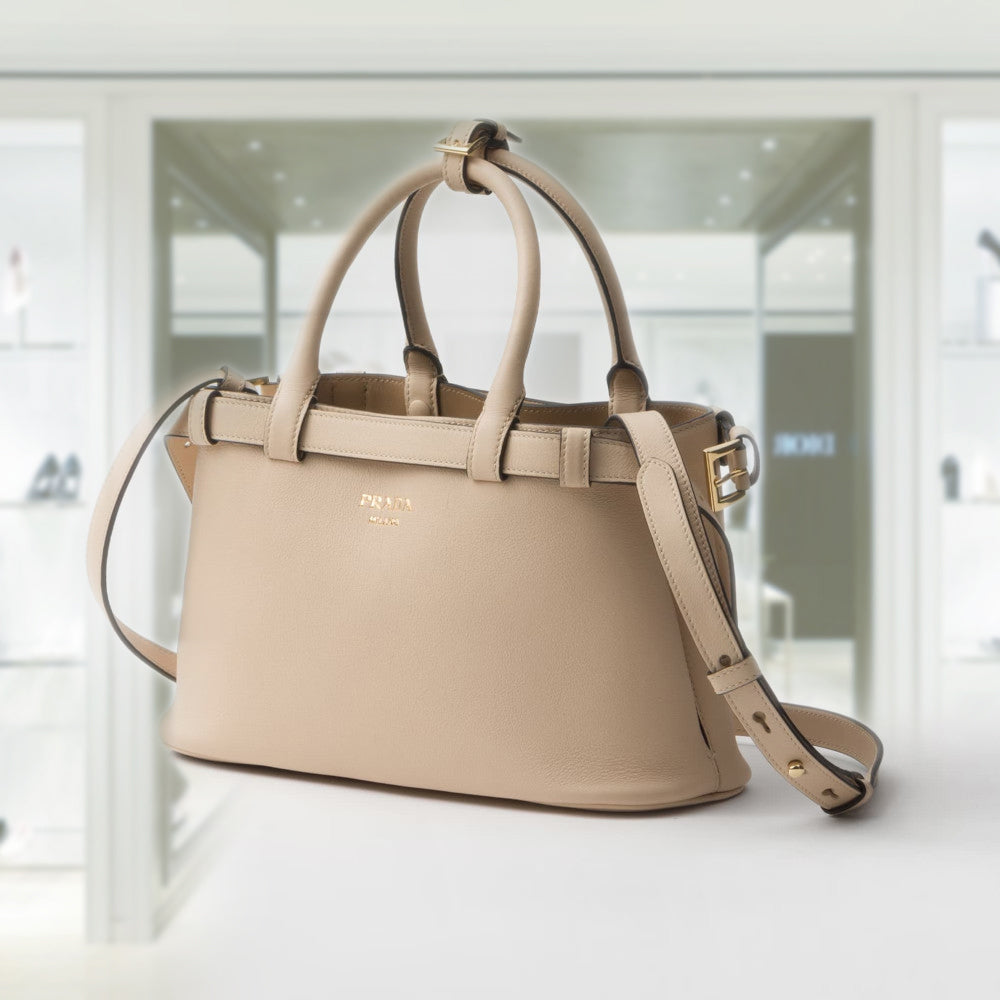 PRD Buckle small leather handbag with double belt