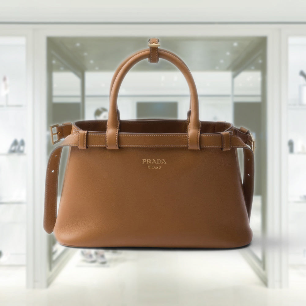 PRD Buckle small leather handbag with double belt