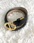 Christian D1OR Buckle Leather Belt Black,Gold Vintage 3yfefk