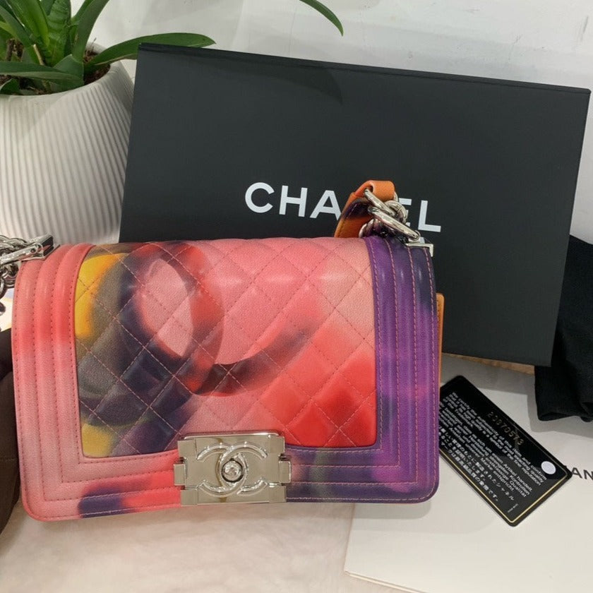 (Full-Set) CH 2015 Year Limited Edition Inkjet Flower Print Leboy Shoulder Bag