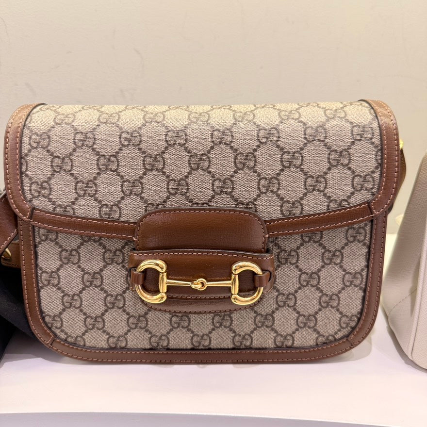 GCCI  Horsebit Beige/Brown Canvas Shoulder Bag