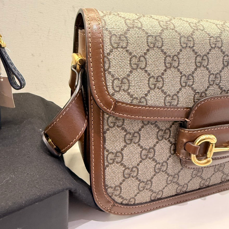 GCCI  Horsebit Beige/Brown Canvas Shoulder Bag