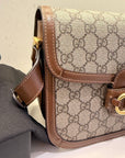 GCCI  Horsebit Beige/Brown Canvas Shoulder Bag