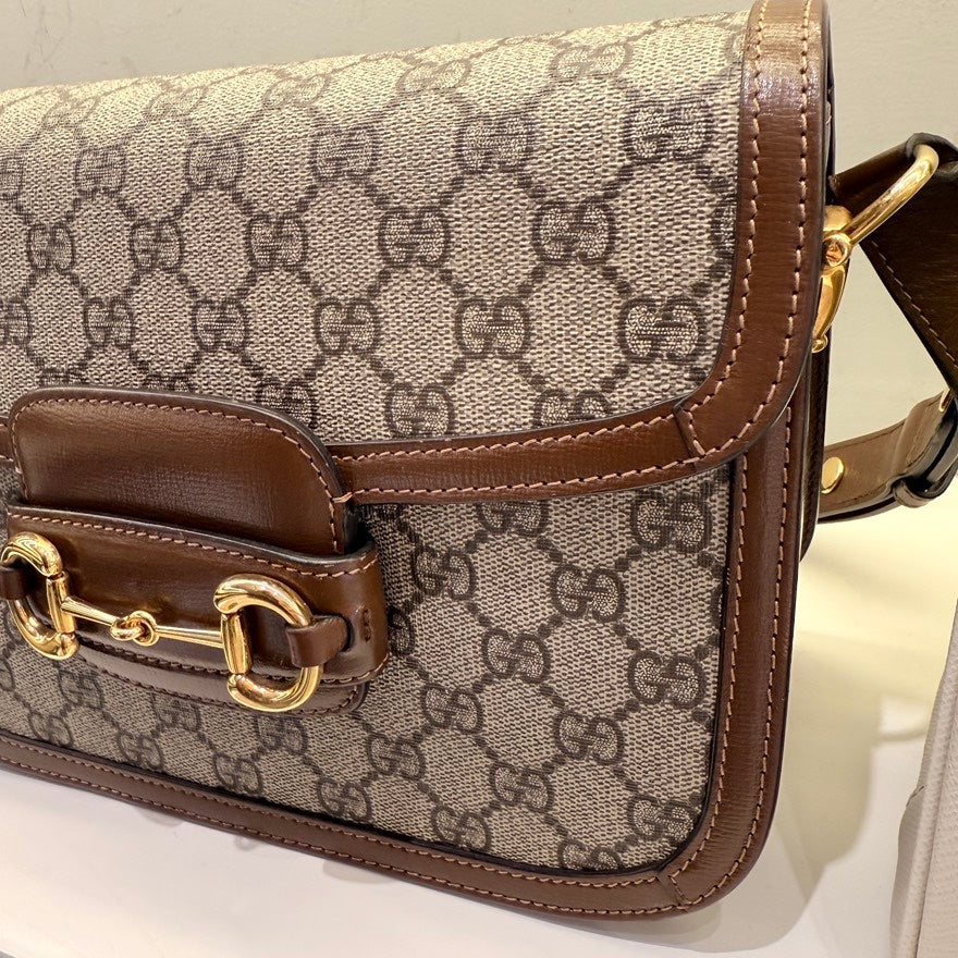 GCCI  Horsebit Beige/Brown Canvas Shoulder Bag