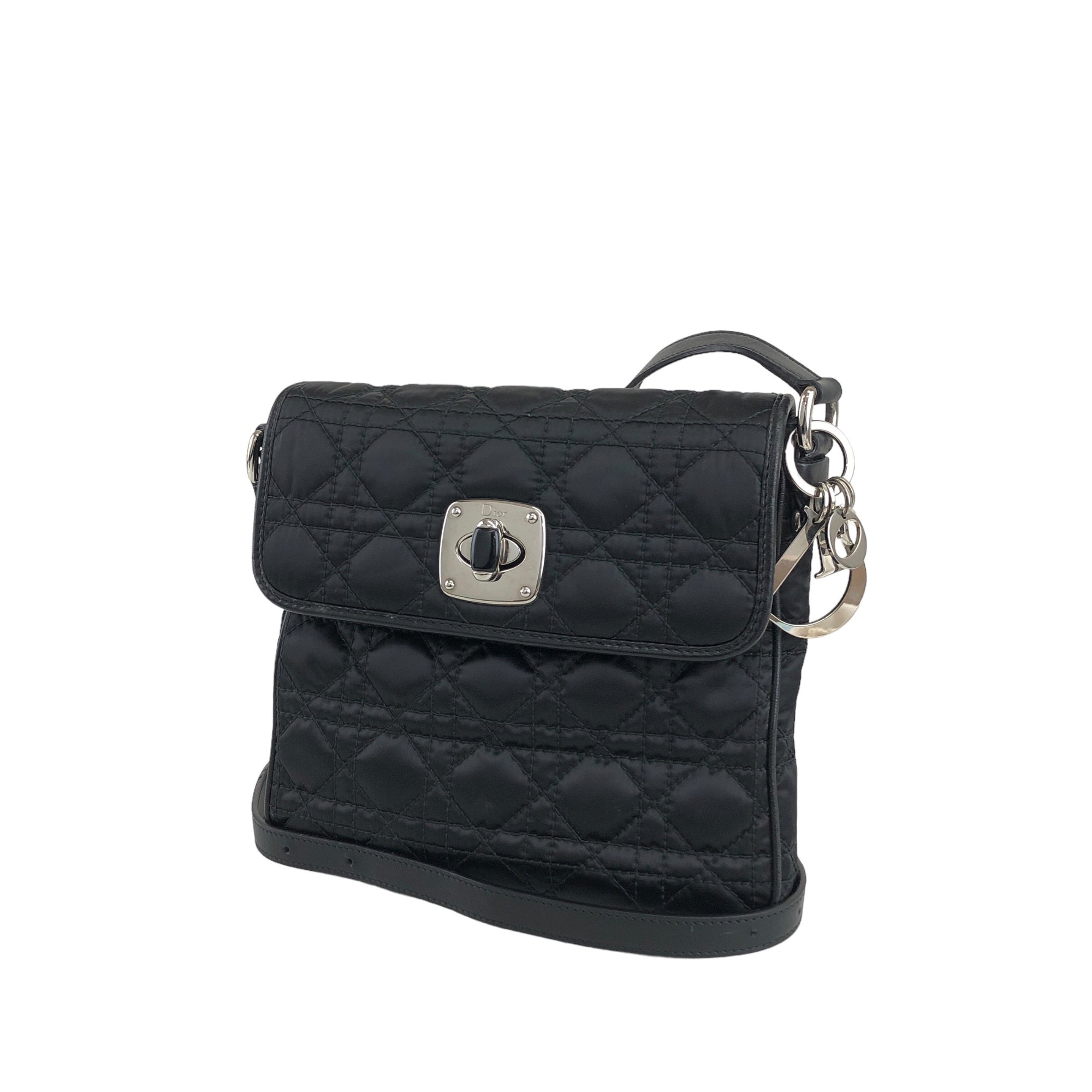 Christian D1OR Cannage Logo Charm Turn Lock Shoulder bag Black Vintage swmt7e