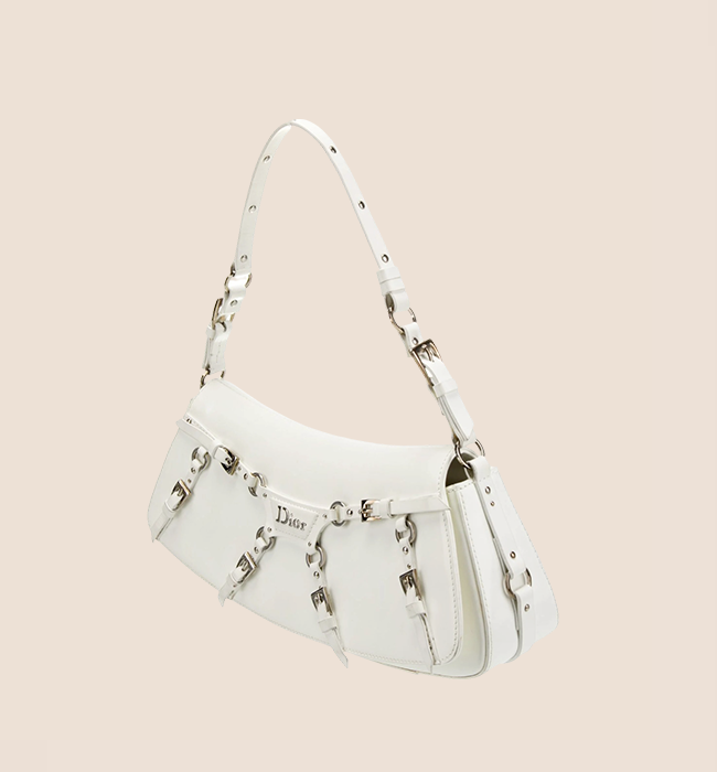 CHRISTIAN D1OR 2003 WHITE LEATHER BONDAGE CLUTCH