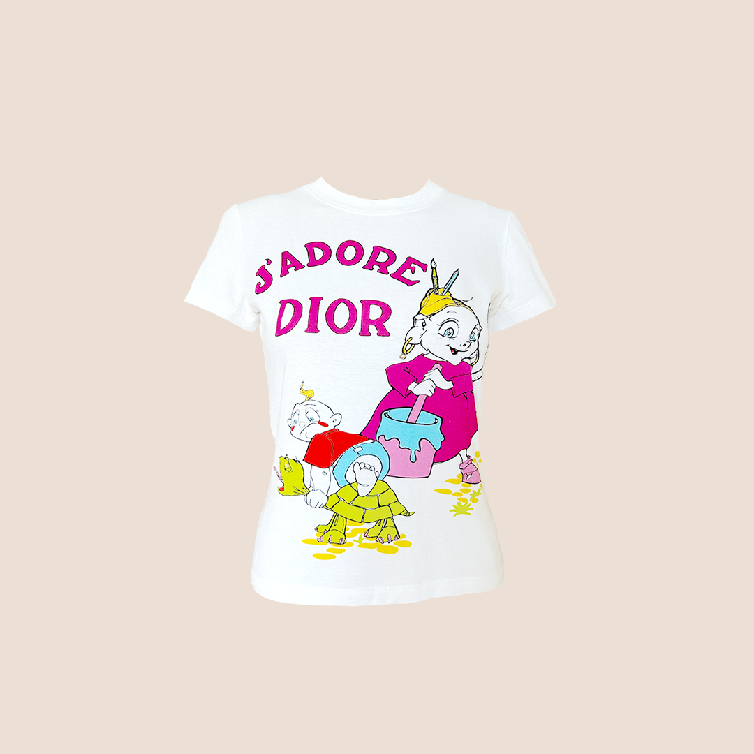 CHRISTIAN D1OR 2002 "J'ADORE D1OR" CARTOON PRINT T-SHIRT