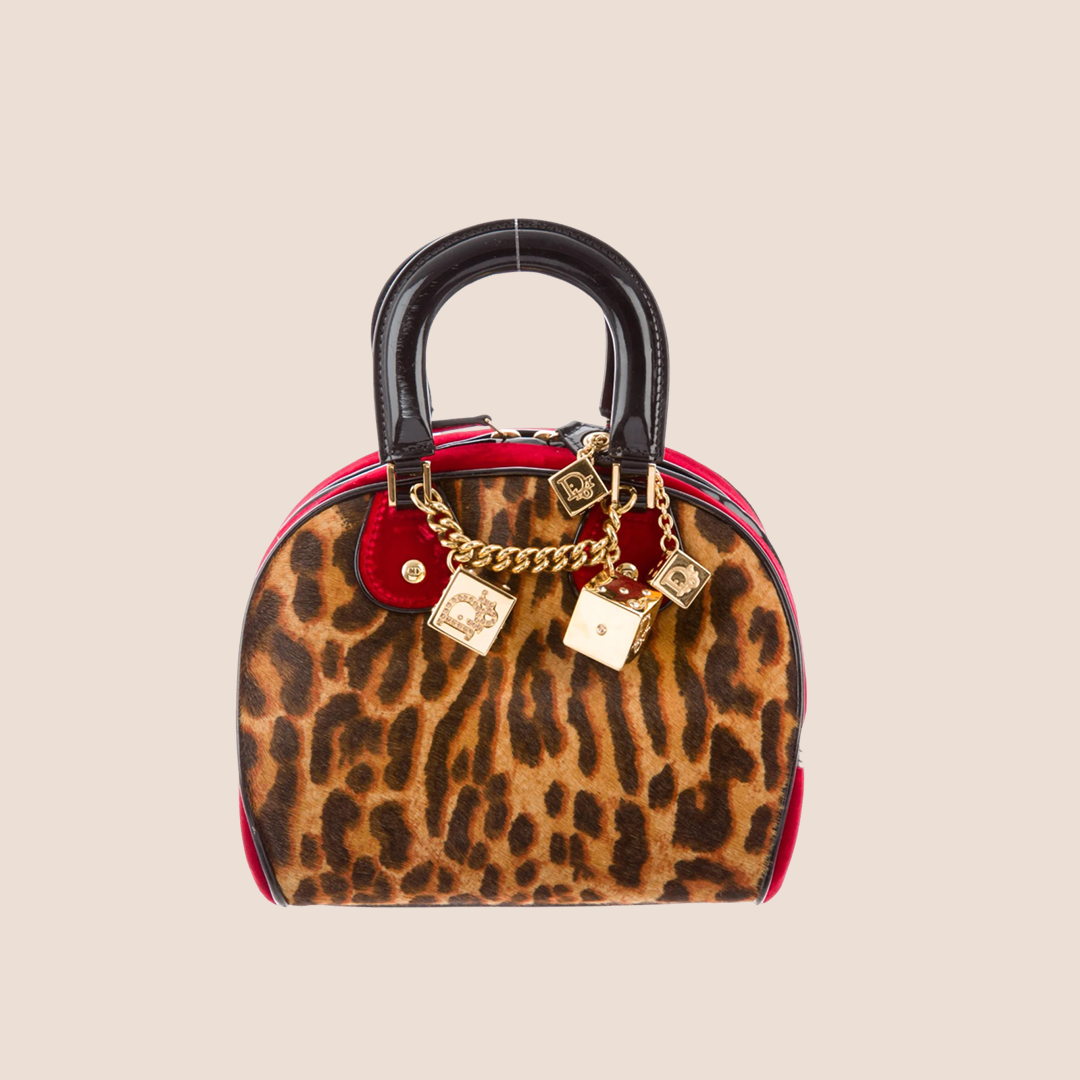 CHRISTIAN D1OR 2004 LEOPARD PONYHAIR DICE GAMBLER BAG