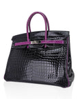 HMS Special Order HSS Birkin 35 Bag Black & Violet Porosus Crocodile with Palladium Hardware