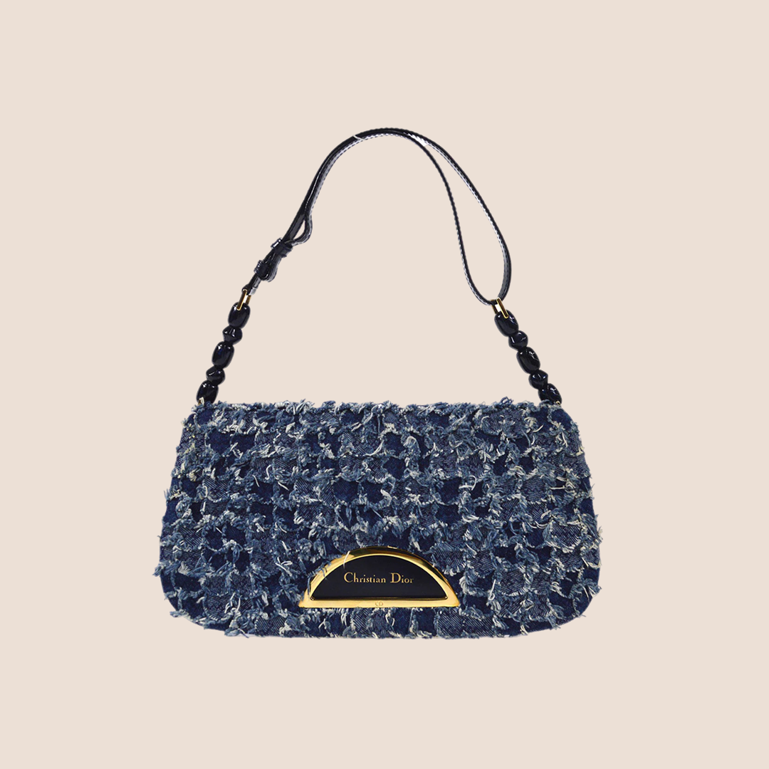 CHRISTIAN D1OR BLUE TEXTURED DENIM MALICE BAG