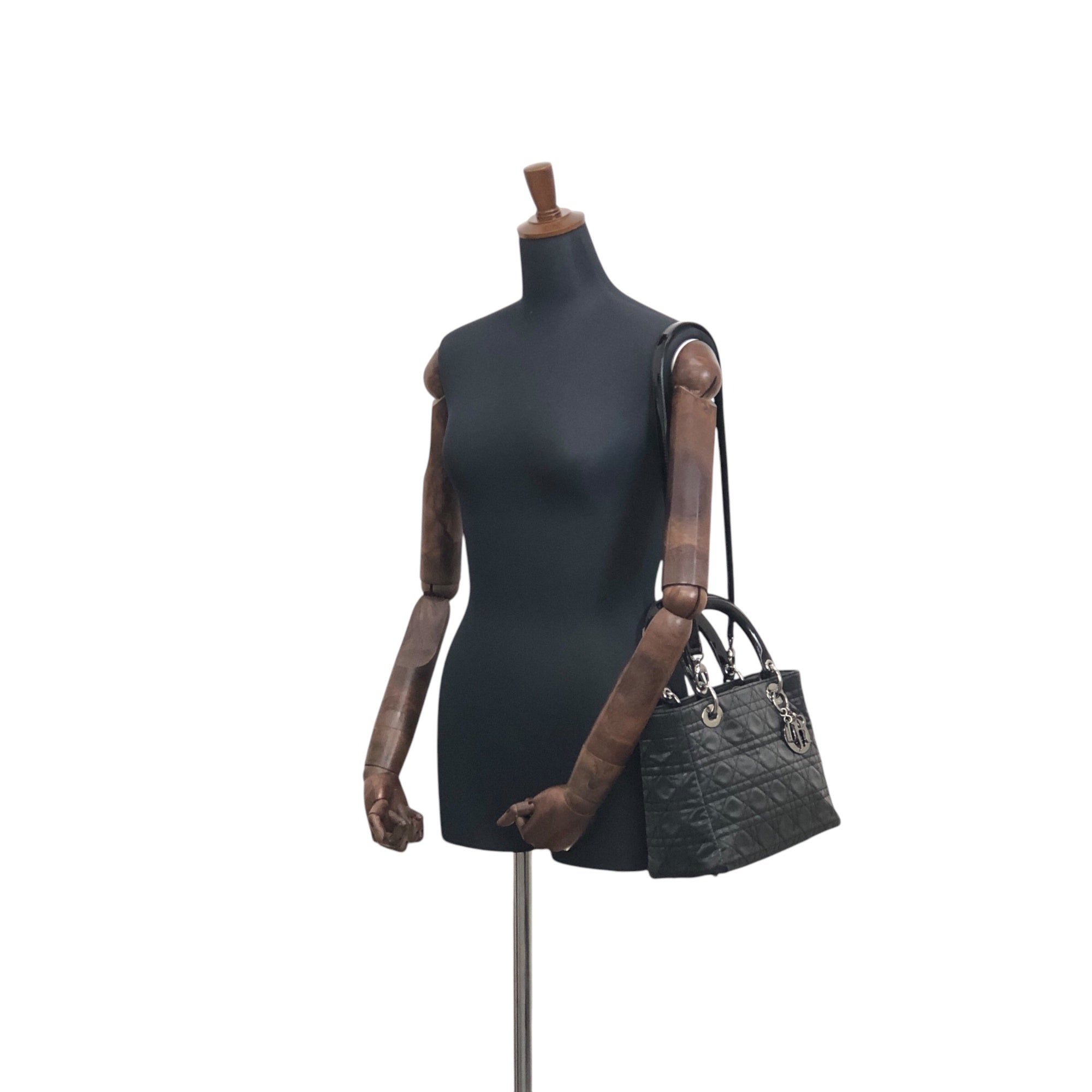 Christian D1OR Cannage CD Logo Charm Two-way Handbag Shoulder bag Black Vintage 5cgj75