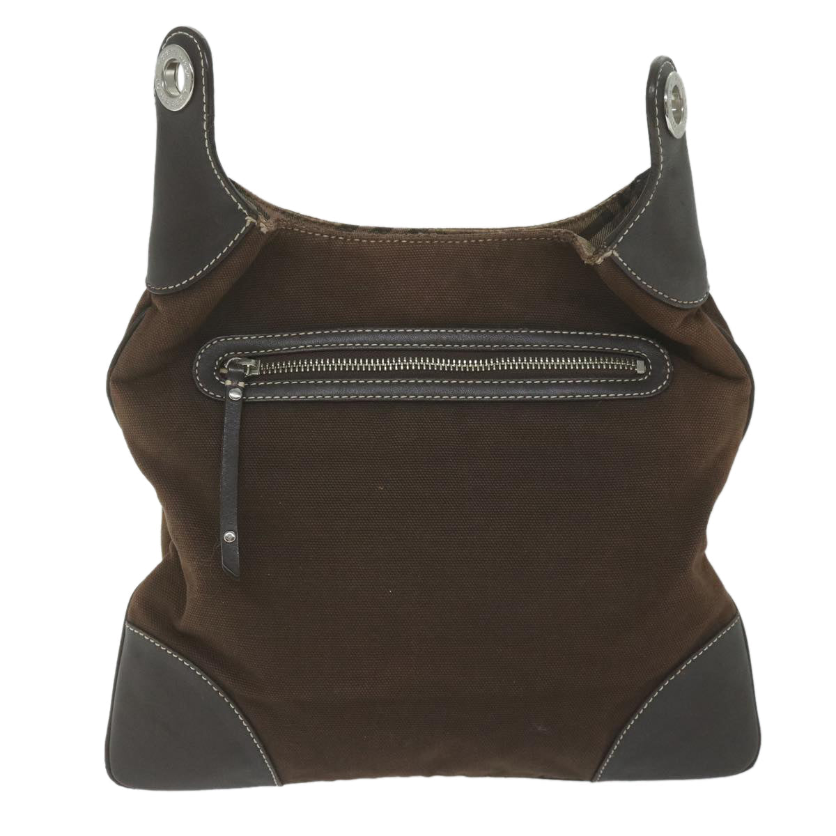 BBERRY Blue Label Shoulder Bag Canvas Brown Auth ti1380