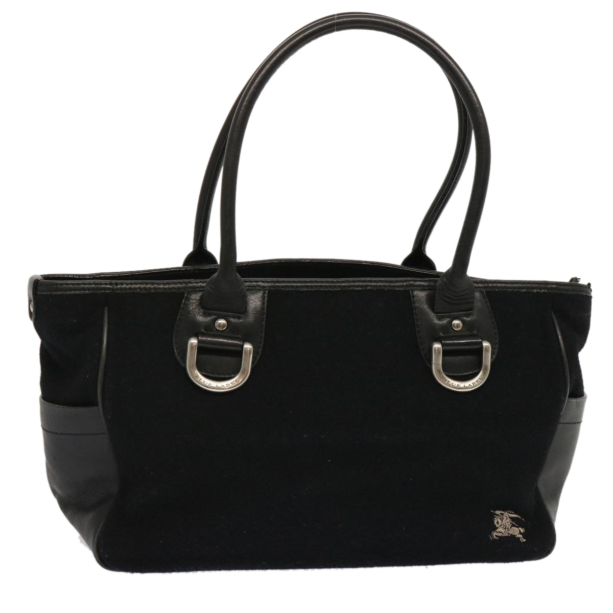 BBERRY Blue Label Hand Bag Wool Black Auth ti1622