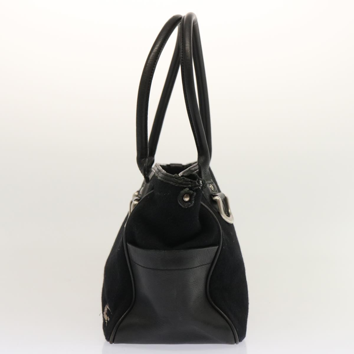 BBERRY Blue Label Hand Bag Wool Black Auth ti1622