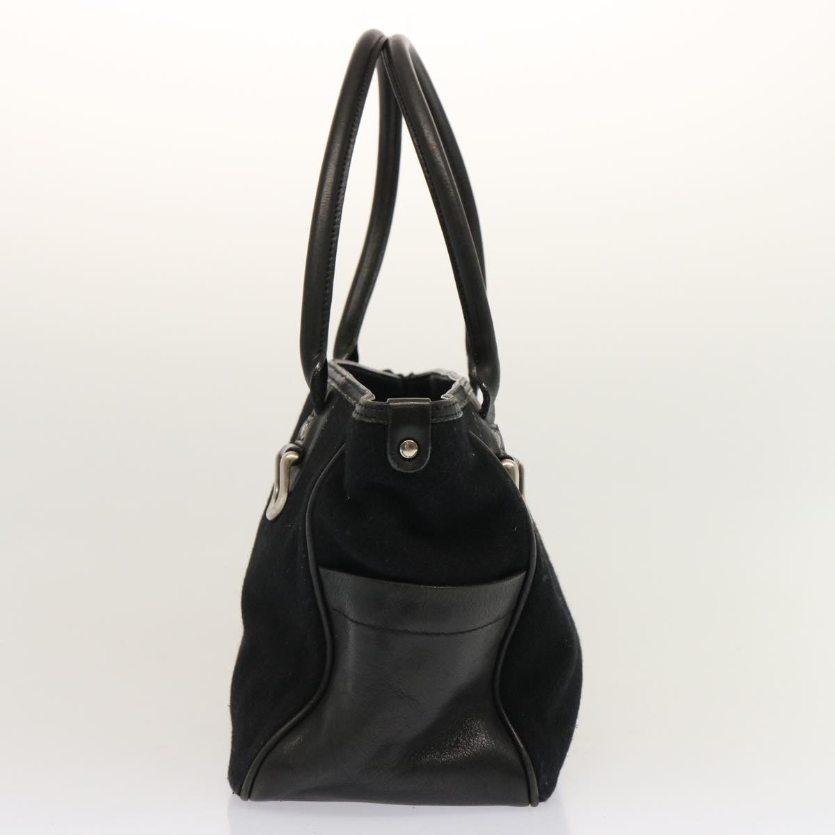 BBERRY Blue Label Hand Bag Wool Black Auth ti1622