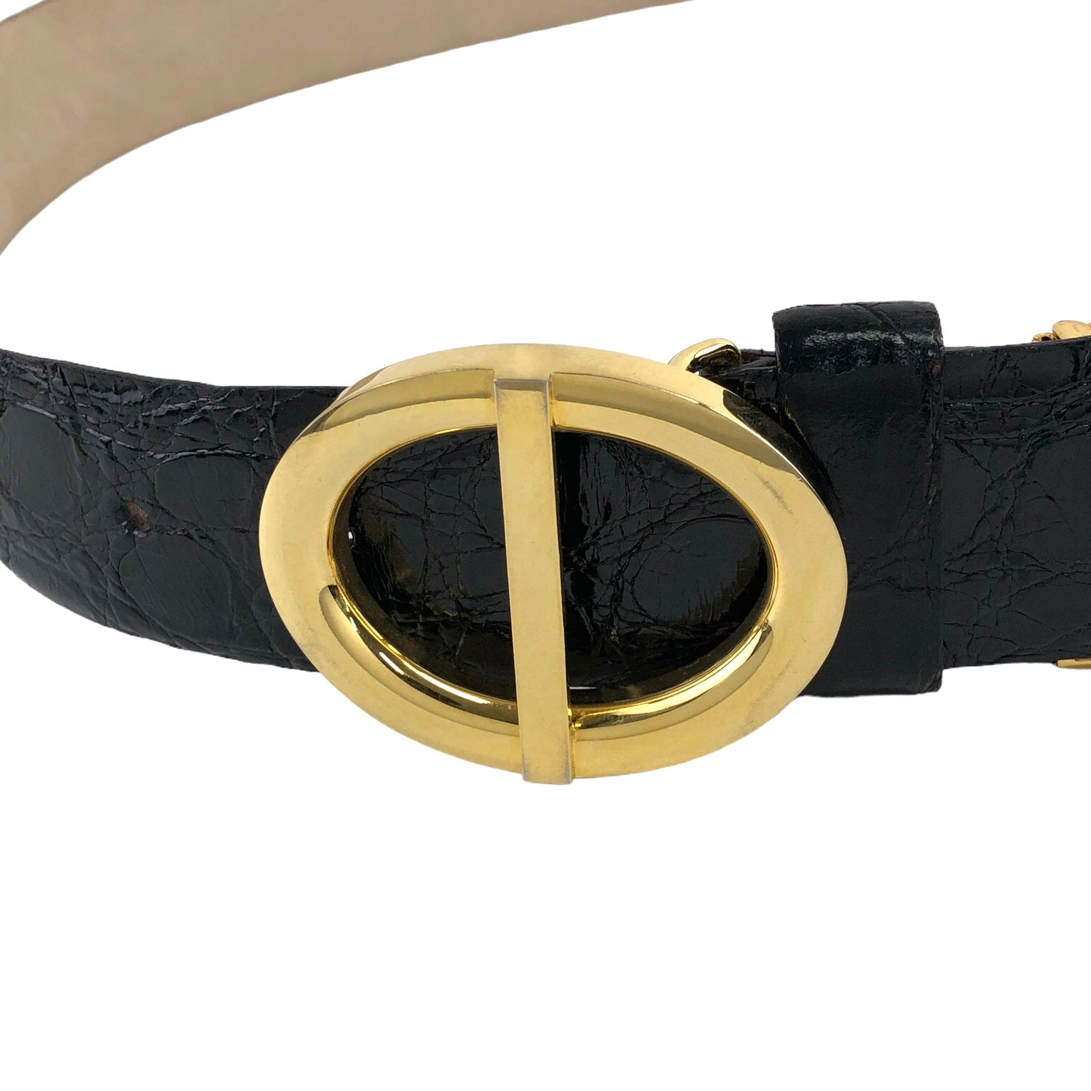 Christian D1OR Buckle Leather Belt Black,Gold Vintage 3yfefk