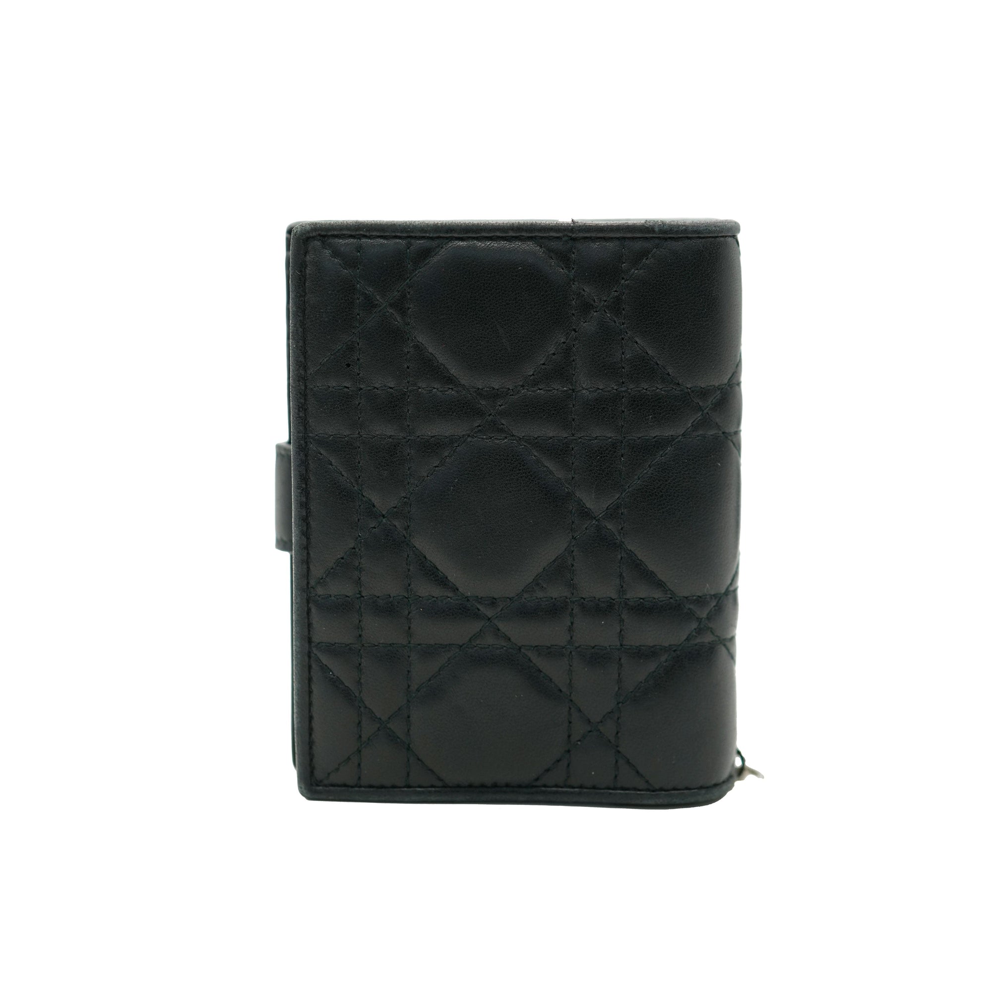 CHRISTIAN D1OR Black Quilted Lambskin Cannage Lady D1OR Wallet