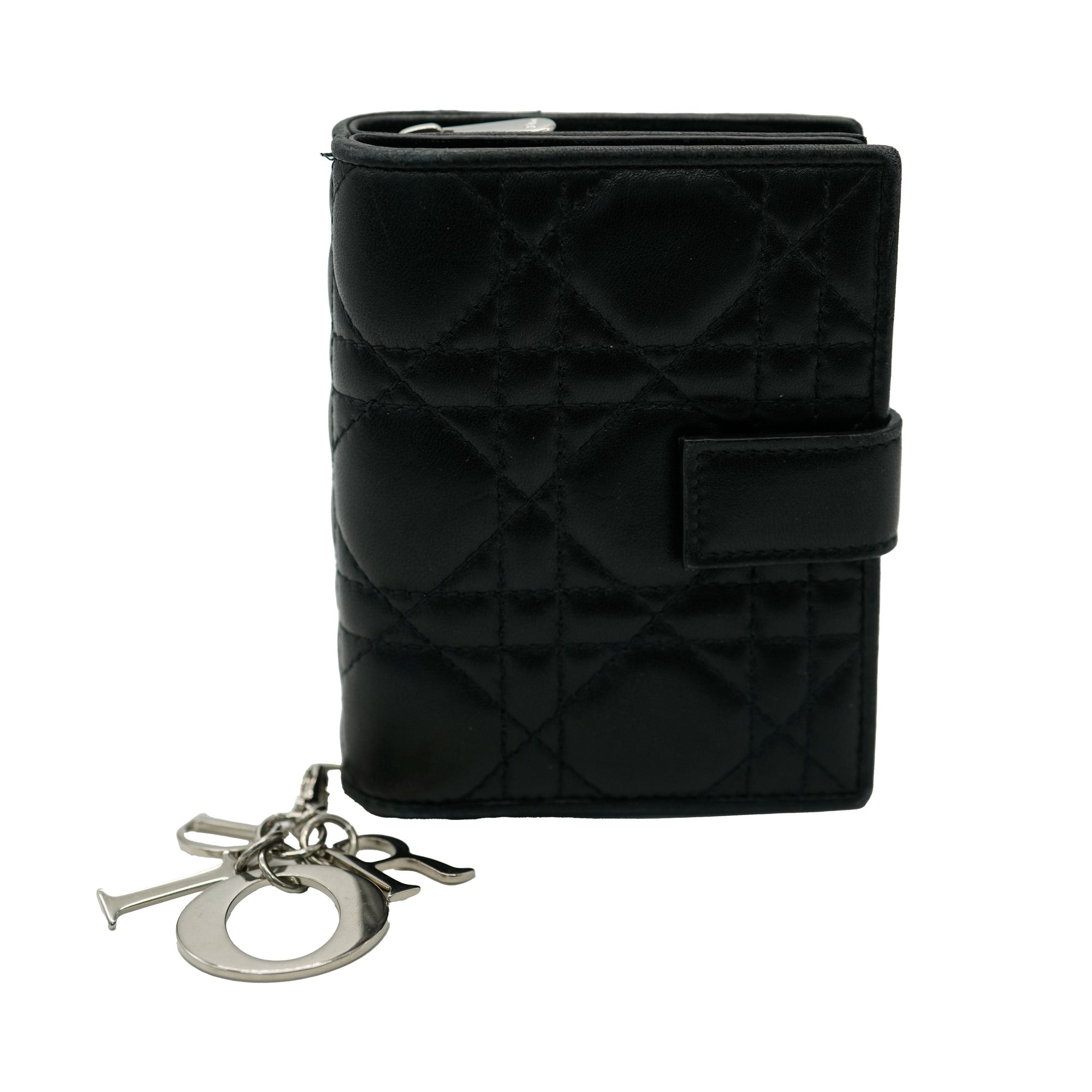CHRISTIAN D1OR Black Quilted Lambskin Cannage Lady D1OR Wallet