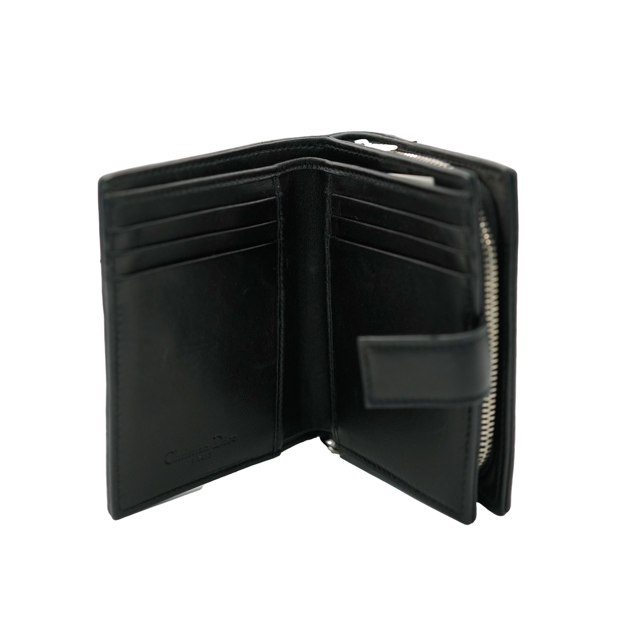 CHRISTIAN D1OR Black Quilted Lambskin Cannage Lady D1OR Wallet