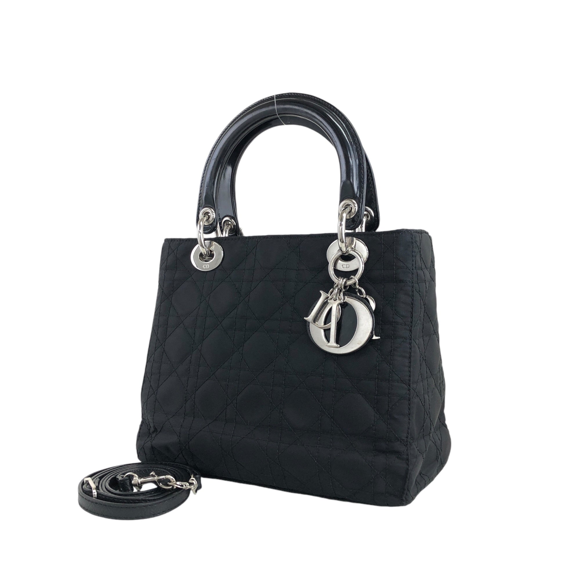 Christian D1OR Cannage Logo Charm Two-way Handbag Shoulder bag Black Vintage bgdau3