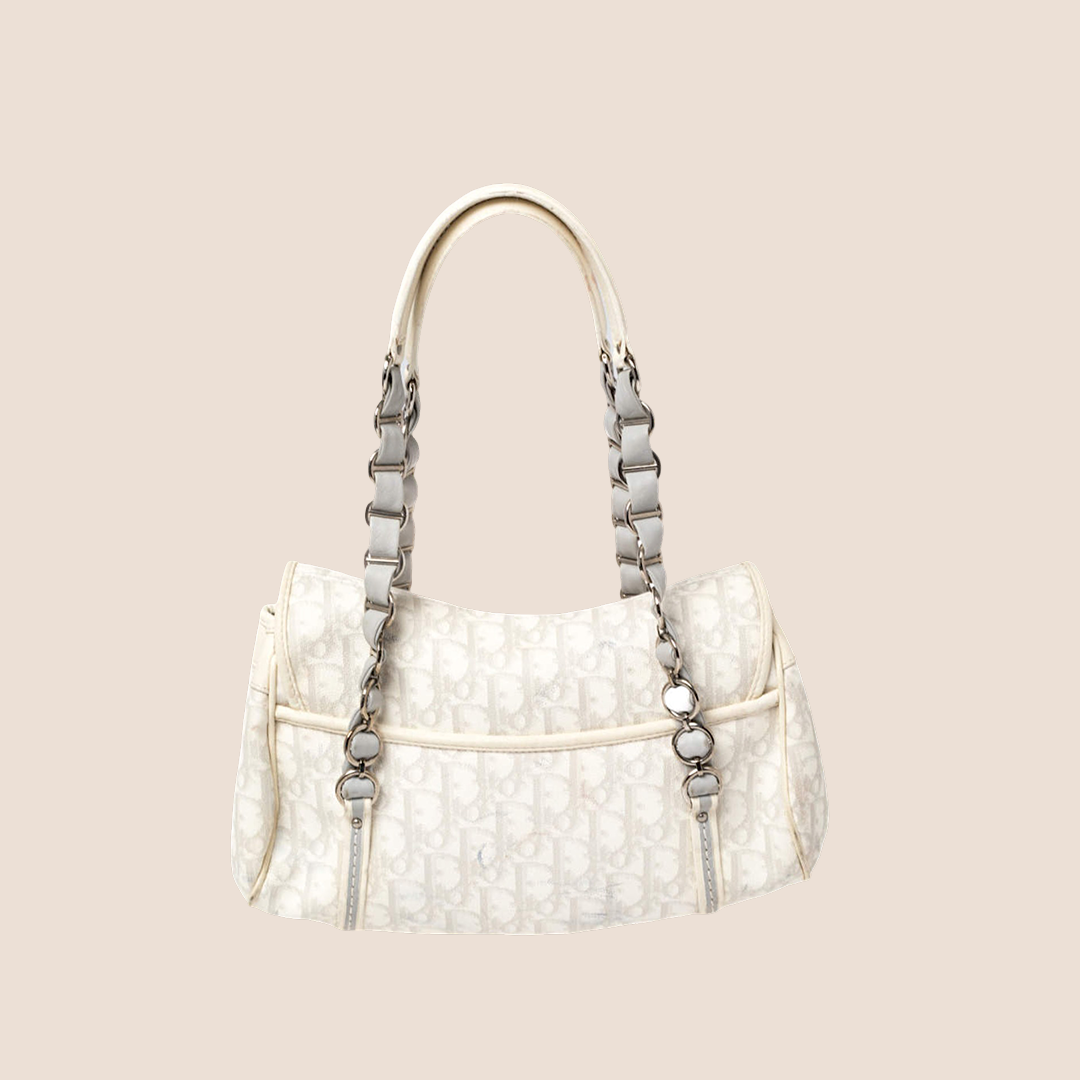CHRISTIAN D1OR 2007 WHITE &amp; GREY ROMANTIQUE TROTTER HANDBAG