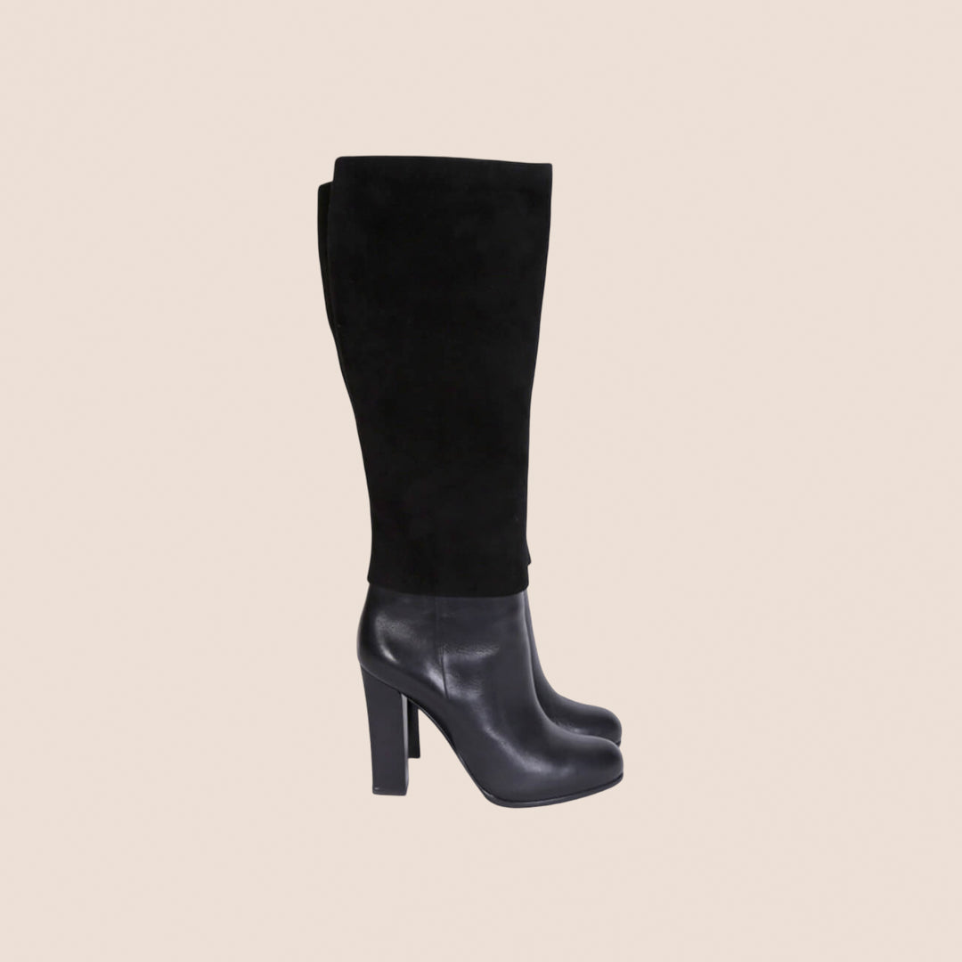 CHRISTIAN D1OR BLACK SUEDE TOP LEATHER HIGH HEEL BOOTS