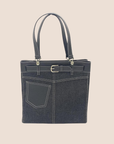 CHRISTIAN D1OR BLACK DENIM & LEATHER BELTED EVERYDAY TOTE BAG