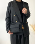 Christian D1OR Cannage Logo Motif Charm Nylon Shoulder bag Black Vintage e7e3wt