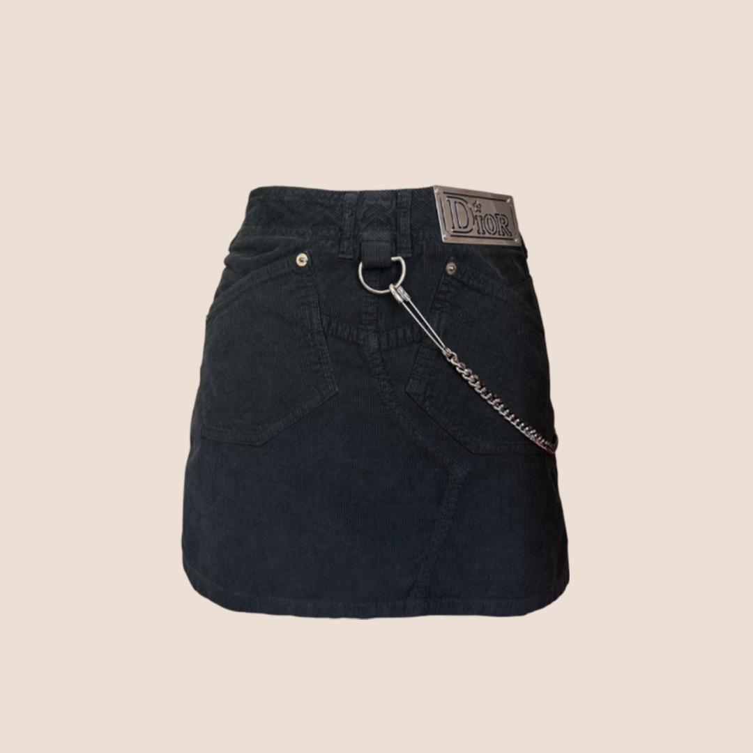 CHRISTIAN D1OR 2004 HARDCORE SILVER STAR CHAIN CORDUROY MINI SKIRT