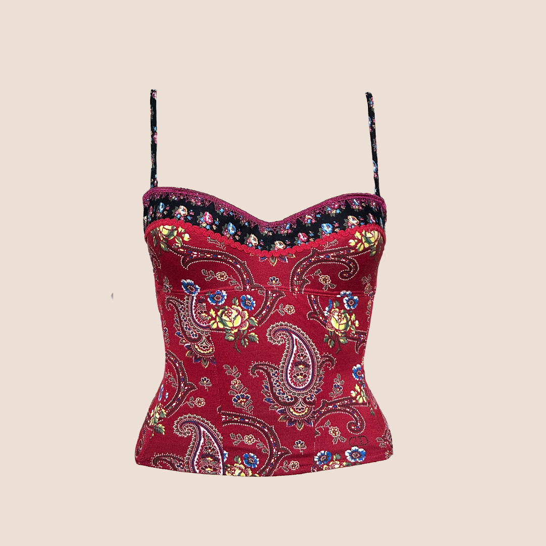 CHRISTIAN D1OR 2002 RED BANDANA BUSTIER TOP